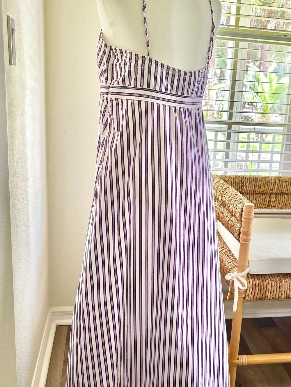 J. Crew // Crimson & Blue Striped Empire Waist Midi Dress